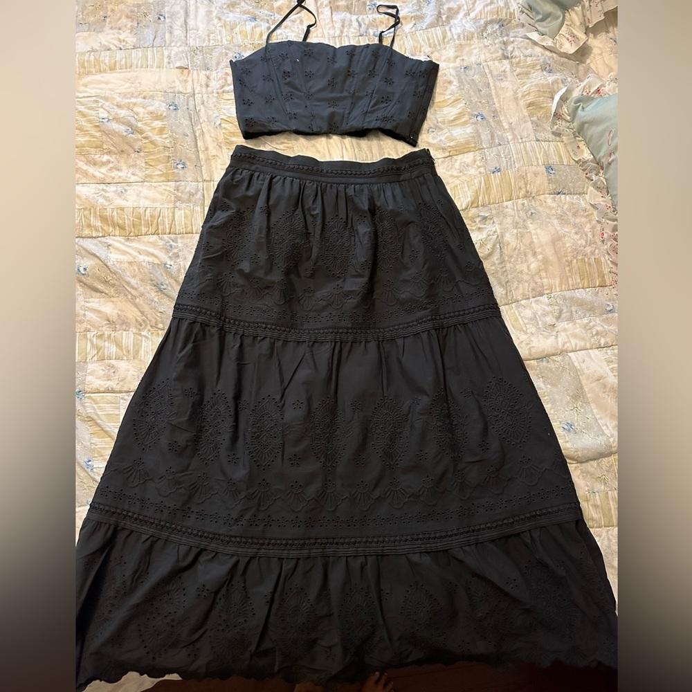 Jason wu black eyelet 2 piece crop dress medium